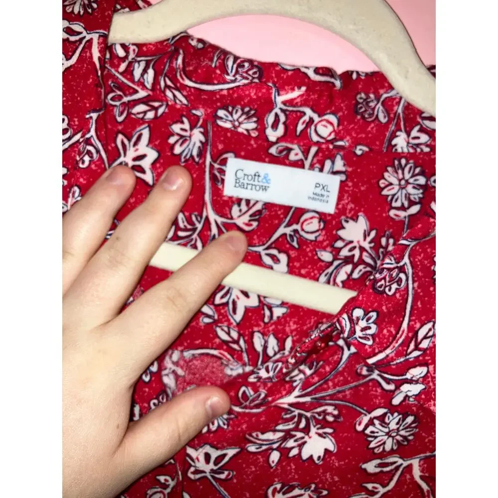 🥳 5/$20 Croft & Barrow Red Floral Short Sleeve Button Down Blouse Petite XL - Picture 3 of 4